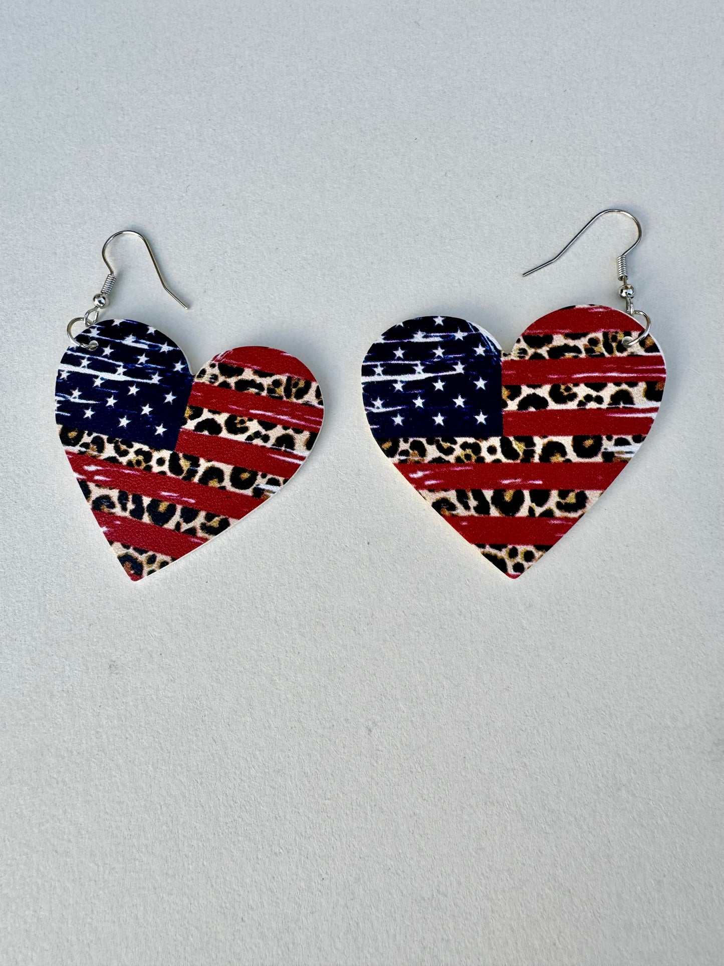 BRAND NEW American Flag/Leopard Heart Leather Earrings