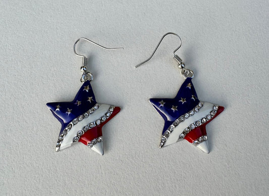 #77 New in Bag Flag Themed Star Earrings (pair 1)