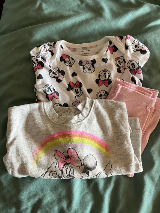 Seller 73A: VGUC Girls 12M (onesie is 9M but we wore at 12M) Minnie Mouse Bundle - Pink