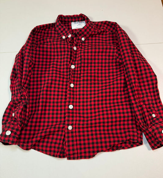#155 Reduced! Old Navy red/black check button up boys size 5