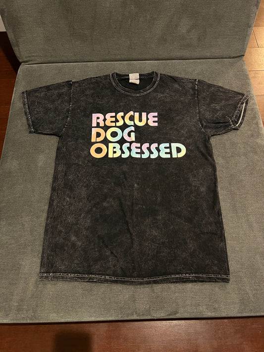 Women's M Tie Dye Rescue Dog Obsessed Tshirt- PPU 45044 (Liberty Twp)
