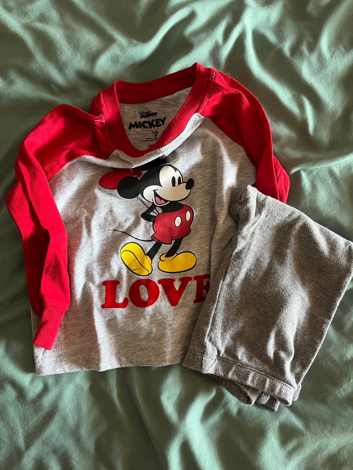 Seller 73A: EUC Mickey 18M Girls "Love" Bundle Set - Red/Grey