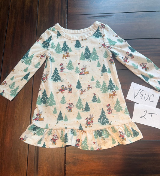 #51 Girls 2T Mickey Mouse Disney Christmas Nightgown Dress