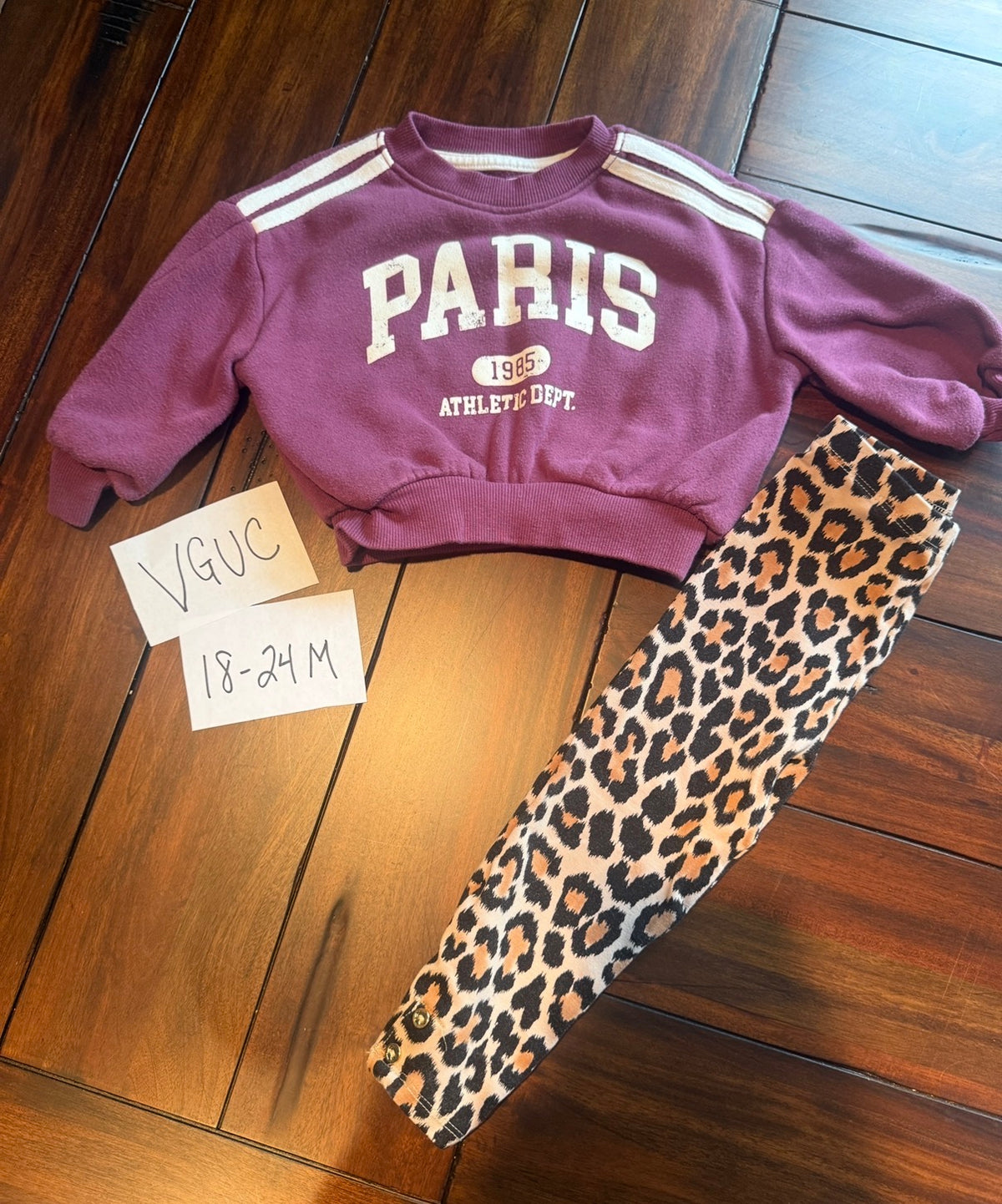#51 18-24M Paris Crop Sweatshirt and Kate Spade Leopard Leggings Outfit