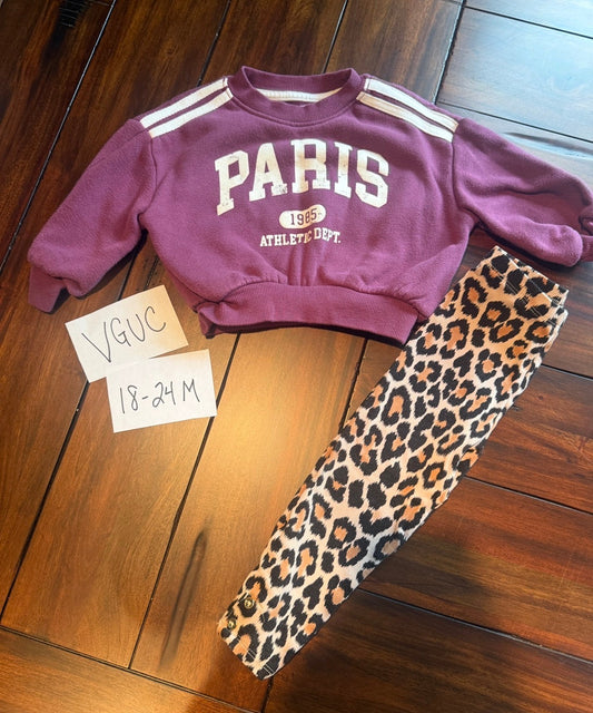 #51 REDUCED 18-24M Paris Crop Sweatshirt and Kate Spade Leopard Leggings Outfit