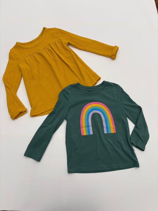 #121 girls 4T Cat & Jack set of 2 shirts yellow and green rainbow, VGUC