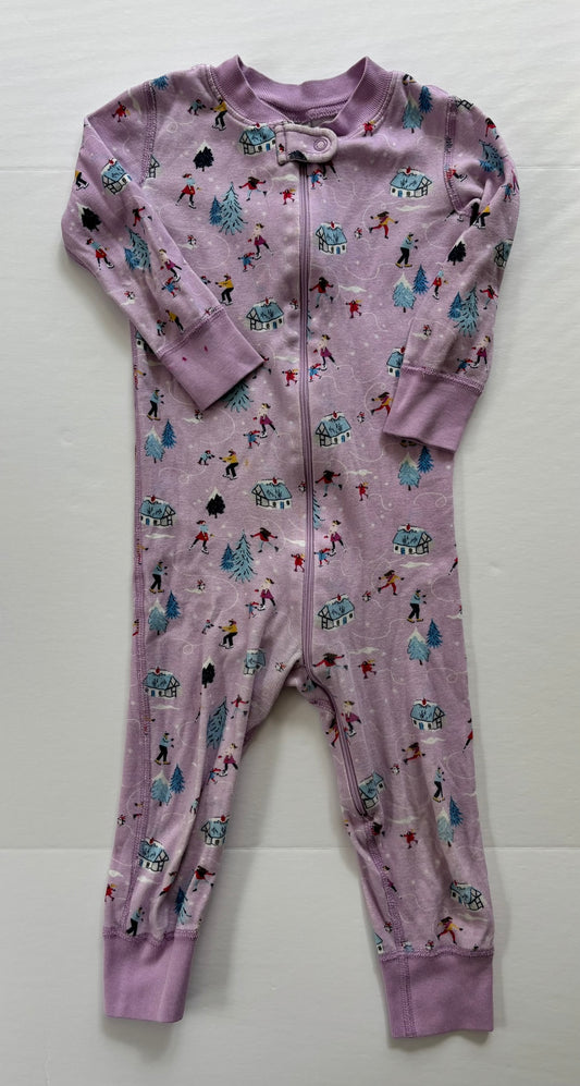 #101 Hanna Andersson Ice Skating Zipper Sleeper Pajamas Girls Size 2T