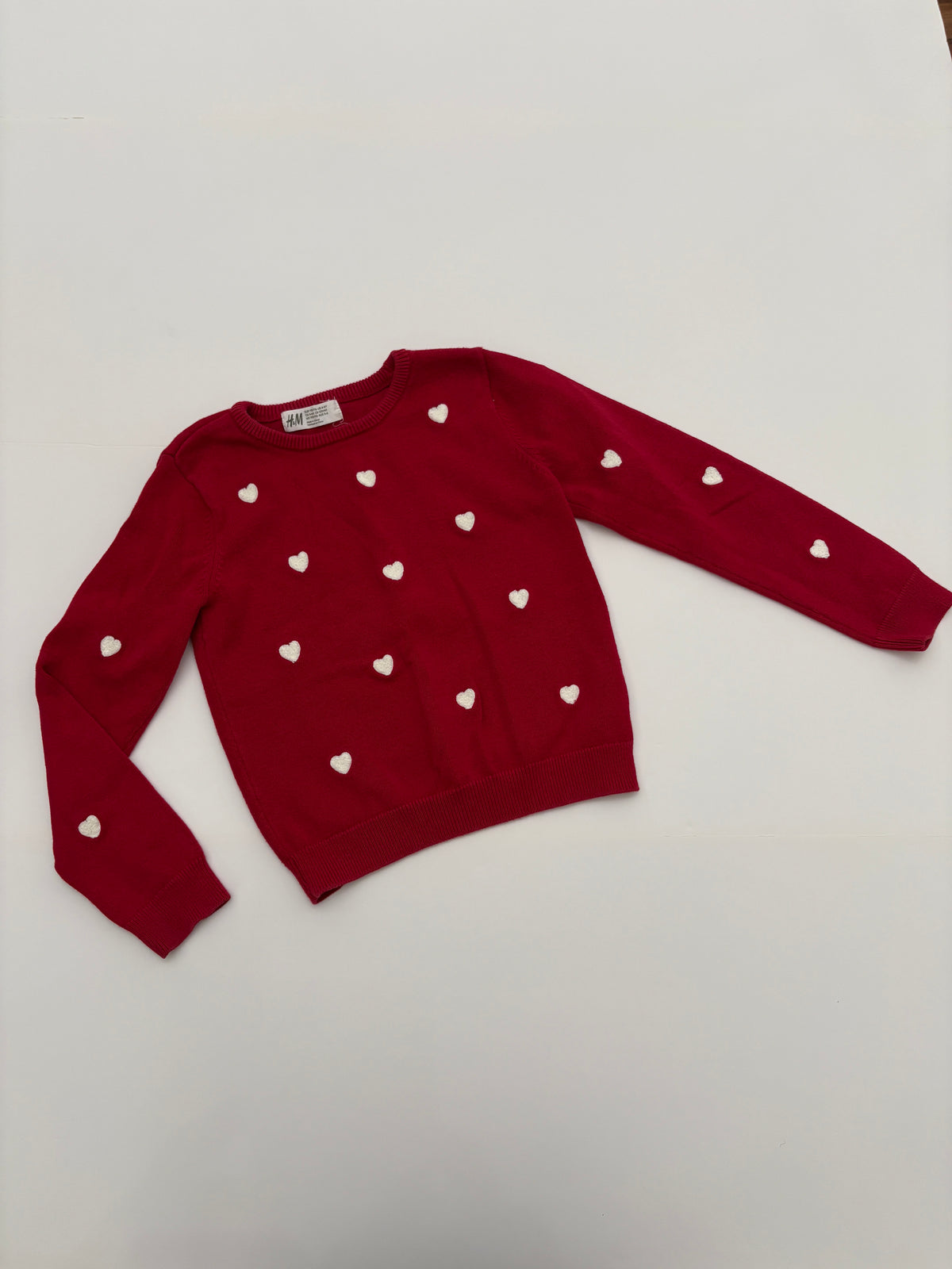 #121 girls H&M 4-6 year (fits like 4T) red heart sweater, VGUC