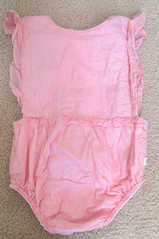 #15 Harbour 3/4 Ruffle Sunsuit in Old Rose—retails for $54