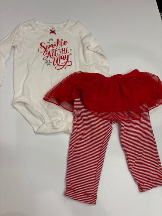 #86A girls 9mo holiday outfit, "sparkle all the way", carters