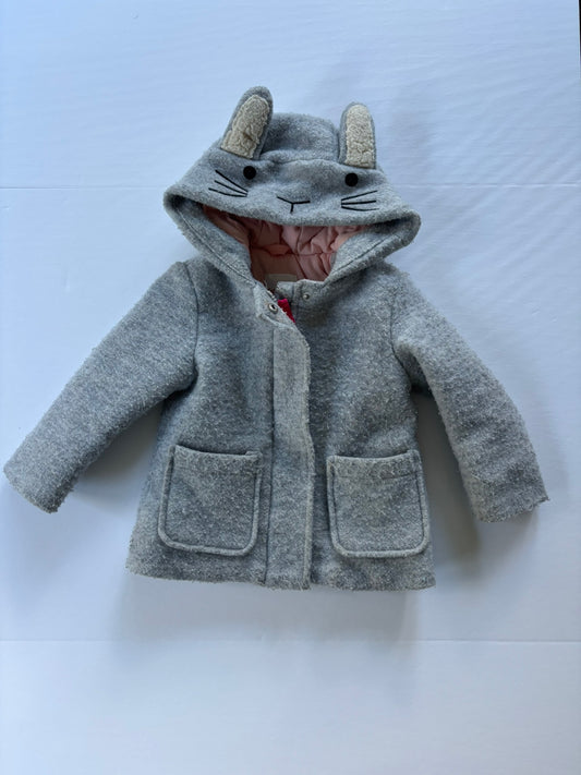 #101 Cat & Jack Pink Lined Gray Hooded Bunny Coat Girls Size 18 months