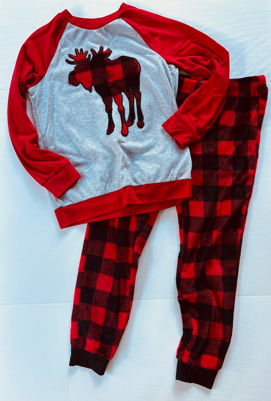 #101 Jellifish Kids Buffalo Plaid Moose Fleece Pajamas Boys Size 8