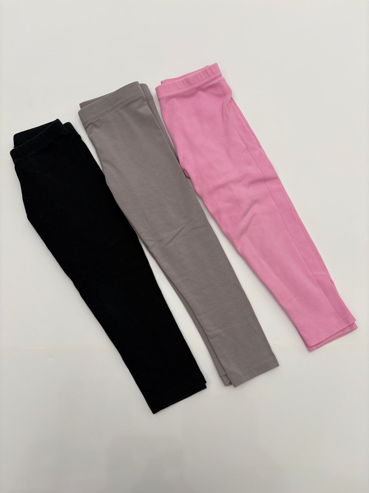 #121 girls 4T set of 3 leggings black, gray, pink, GUC