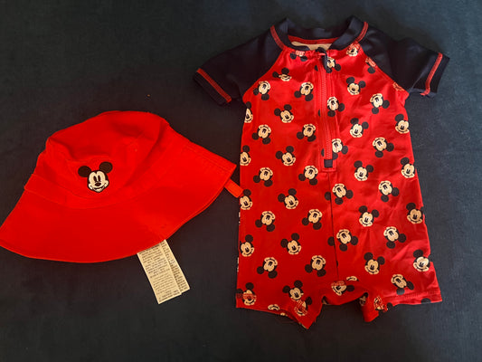 Disney Swimsuit and Hat / 3-6 Months
