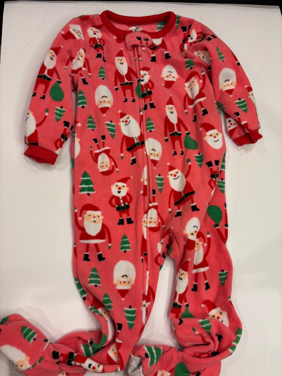 #86A girls 24mo pink Santa fleece pajamas, carters