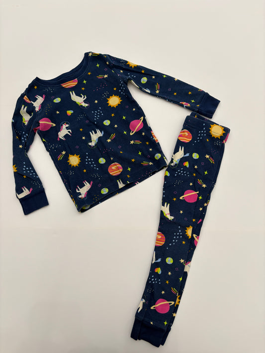 #121 girls 4T Old Navy unicorn space pajamas, VGUC (see description)