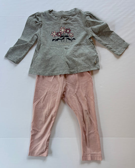 #101 Gap Playtime Favorites Flower Shirt Pink Leggings Outfit Girls Size 12-18 months
