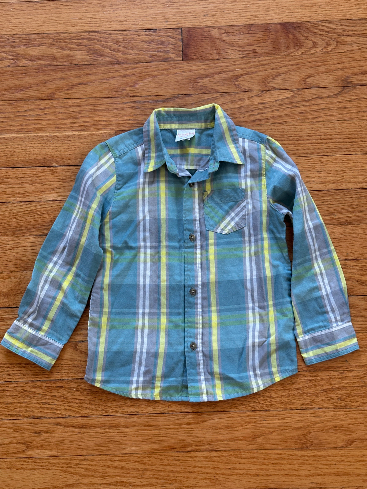 #163 Jumping Beans Plaid Button-Down Shirt - size 4T - EUC