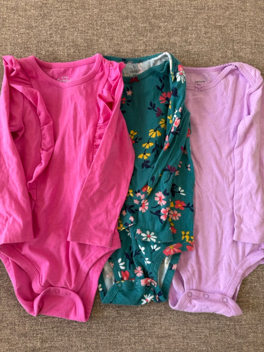 Seller #114 Cat and Jack pink onesie with ruffle and two carters onesies girls size 24 months