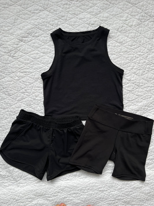 Seller #113 Girls All In Motion Black Tank and Shorts Size L 10/12
