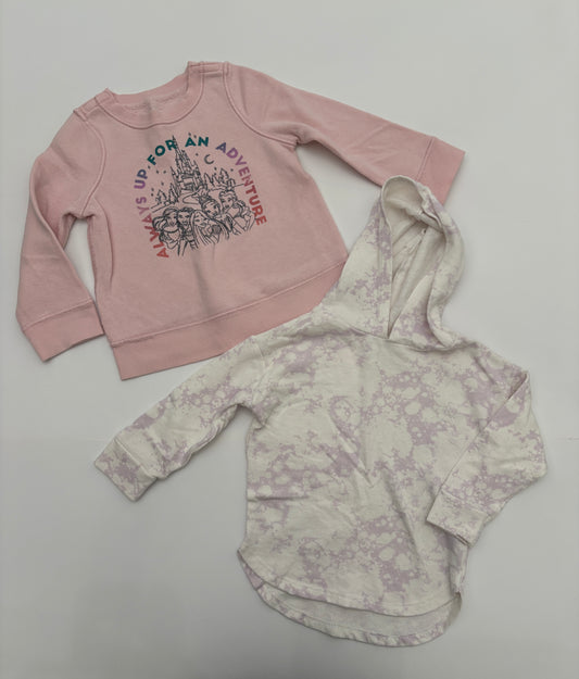 #121 girls 2T Disney princess and Grayson Mini purple marble sweatshirts, VGUC