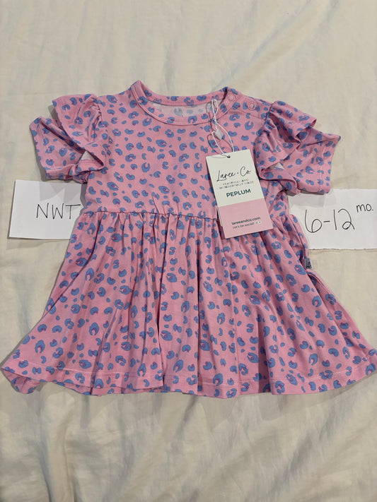 #98B - 6-12 Mo - Laree + Co - NWT Pink Cheetah Peplum Top (Bamboo)