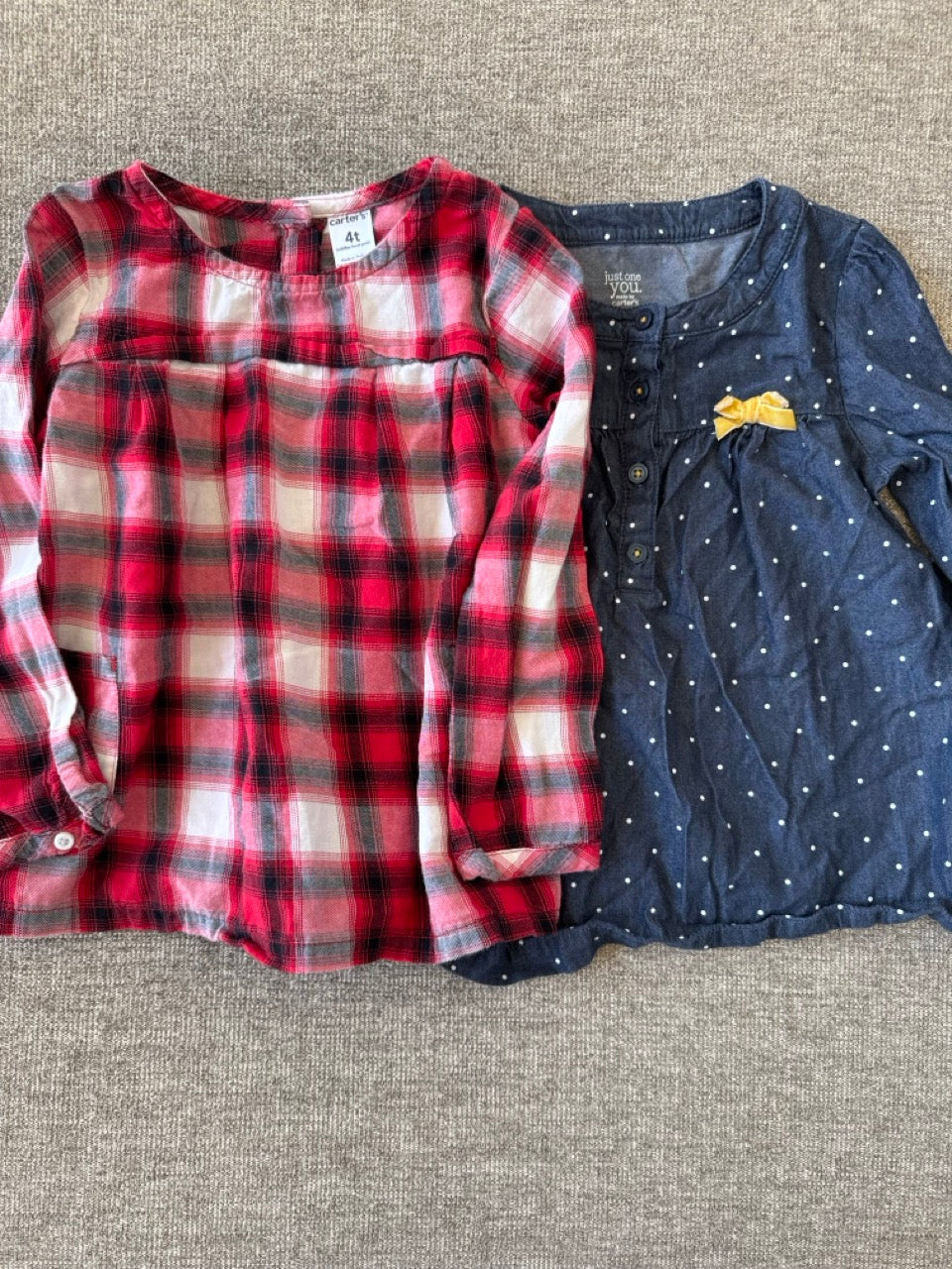 Seller #114 Carters long sleeve shirts red plaid and denim polka dot girls size 4T