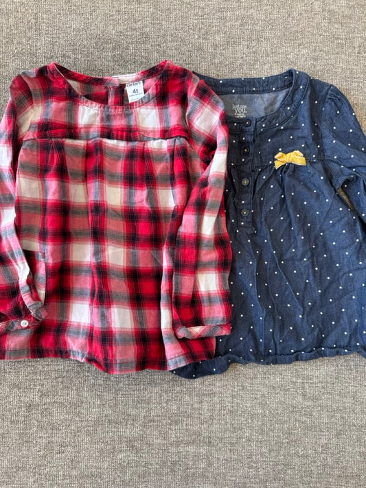 Seller #114 Carters long sleeve shirts red plaid and denim polka dot girls size 4T