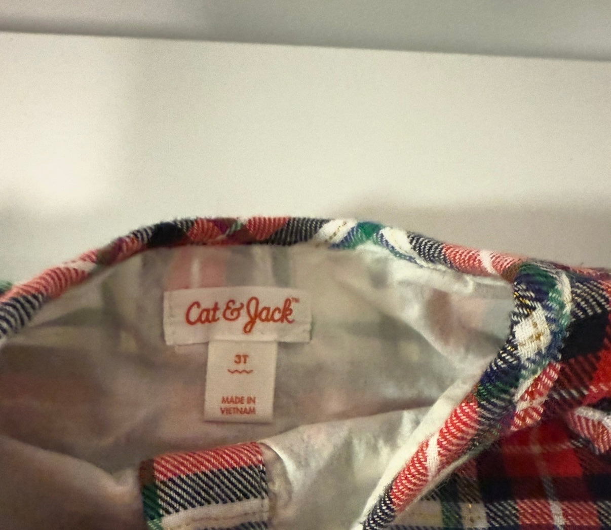 #155 Cat and Jack 3T red and green plaid dress