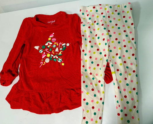 #155 Cat and Jack sparkly Christmas shirt with polka dot pants, size 3T