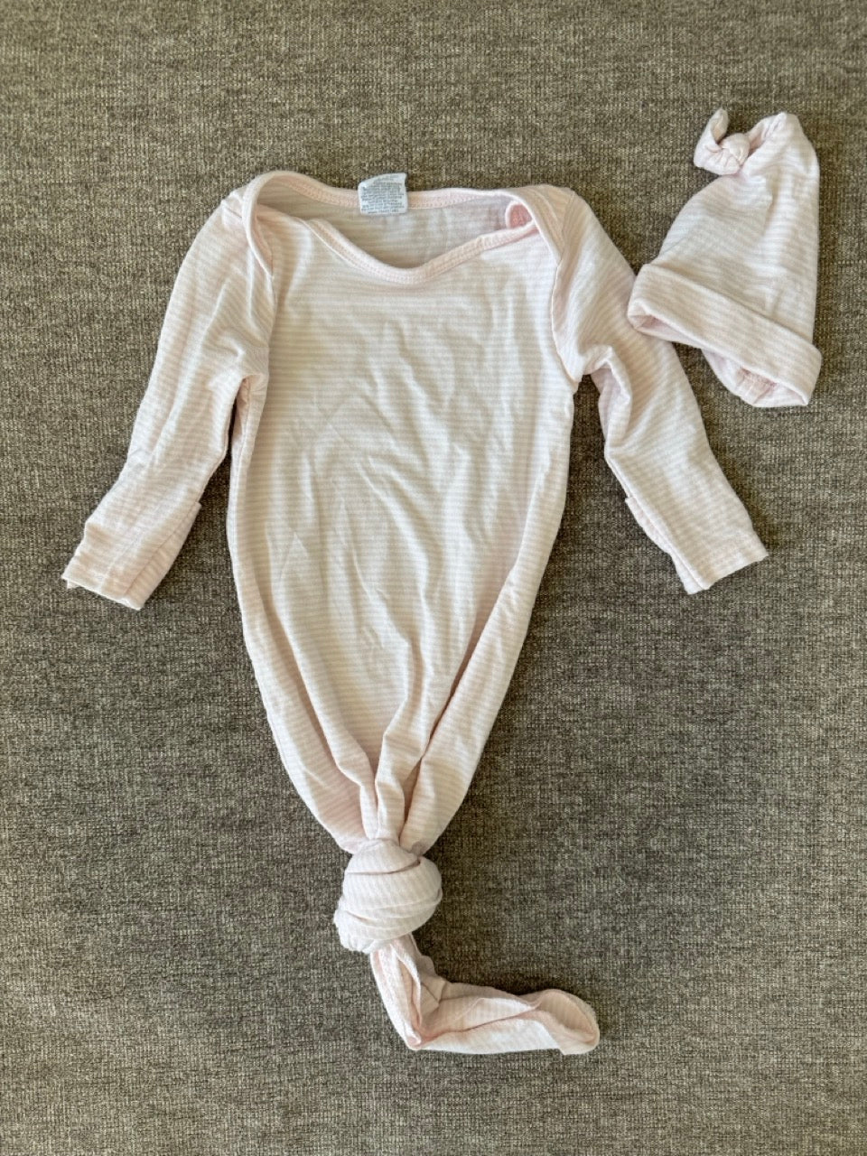 Seller #114 Satrting Out knotted gown and hat light pink stripe girls size 0-6 months