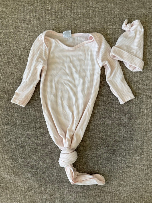 Seller #114 Satrting Out knotted gown and hat light pink stripe girls size 0-6 months