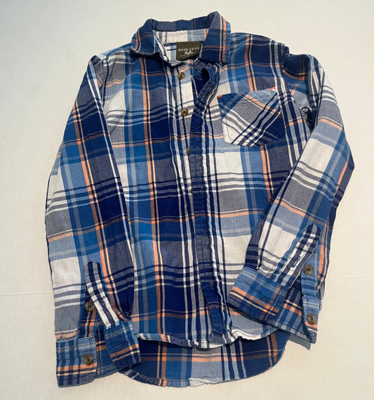 Seller 148 EUC Boys Buzz Cuts blue/white/orange button down size 5/6
