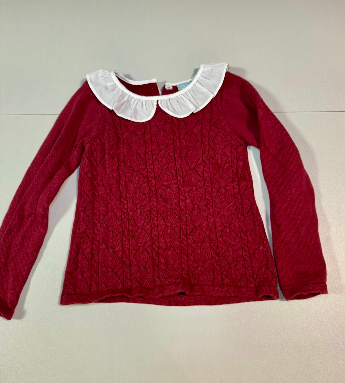 #155 Edgehill Collection Peter Pan collar red cableknit sweater, size 3T