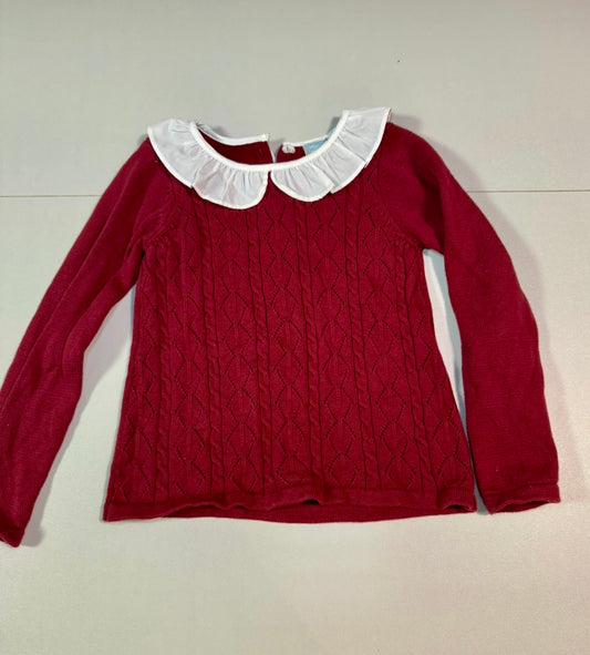 #155 Edgehill Collection Peter Pan collar red cableknit sweater, size 3T