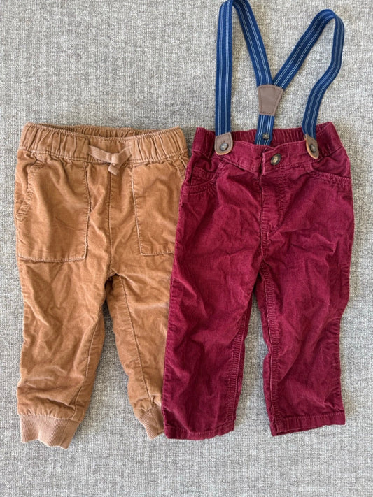 Seller #114 Baby B’Gosh and carters corduroy pants khaki and maroon with suspenders boys size 12 months