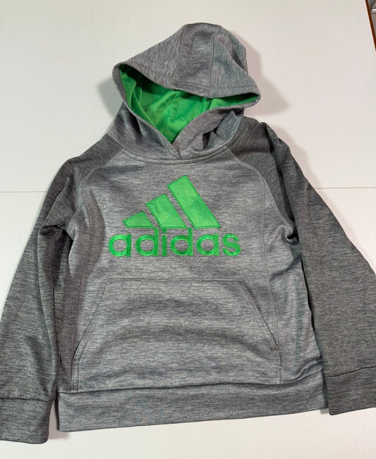 #155 grey Adidas hoodie with green writing, boys size 5