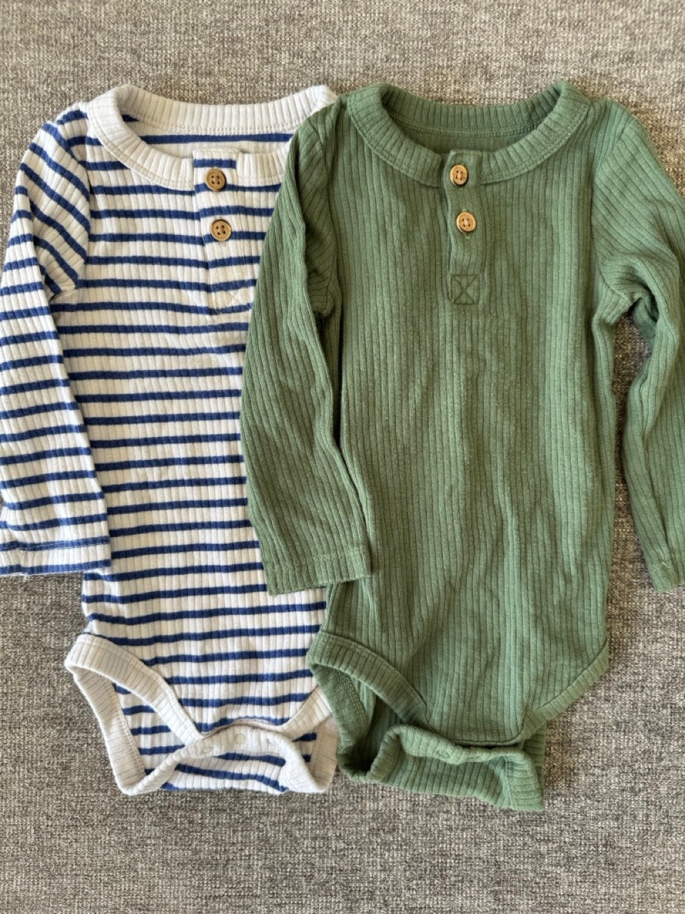 Seller #114 Cat and Jack long sleeve onesie blue stripe and green boys size 12 months