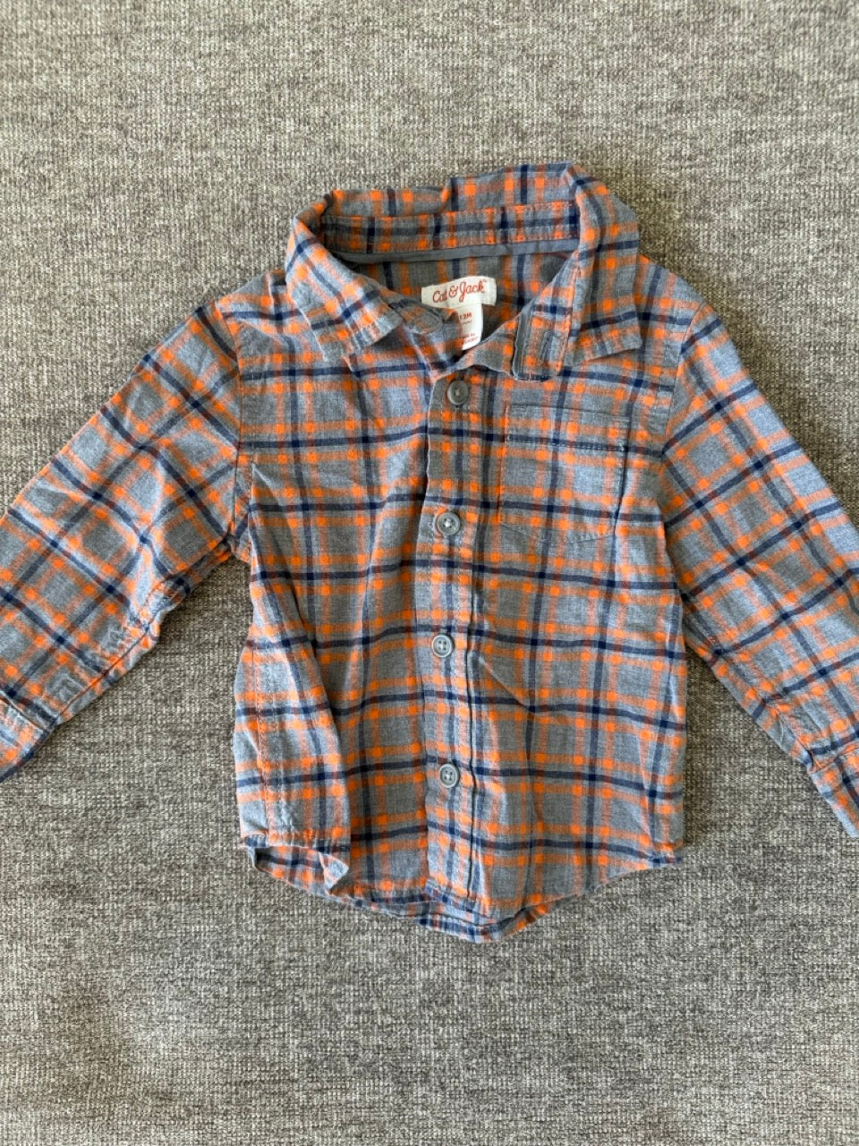 Seller #114 Cat and Jack plaid button down orange and gray boys size 12 months