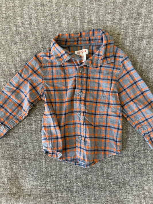 Seller #114 Cat and Jack plaid button down orange and gray boys size 12 months