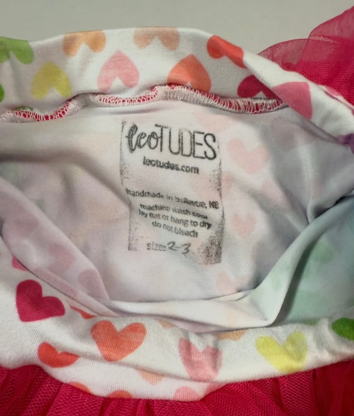 #155 Reduced! Leotudes hot pink with multicolor hearts bloomer tutu, size 2-3
