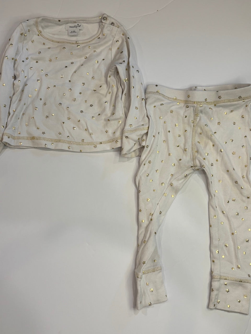 #86A 9-12mo mudpie pajamas, white with gold stars