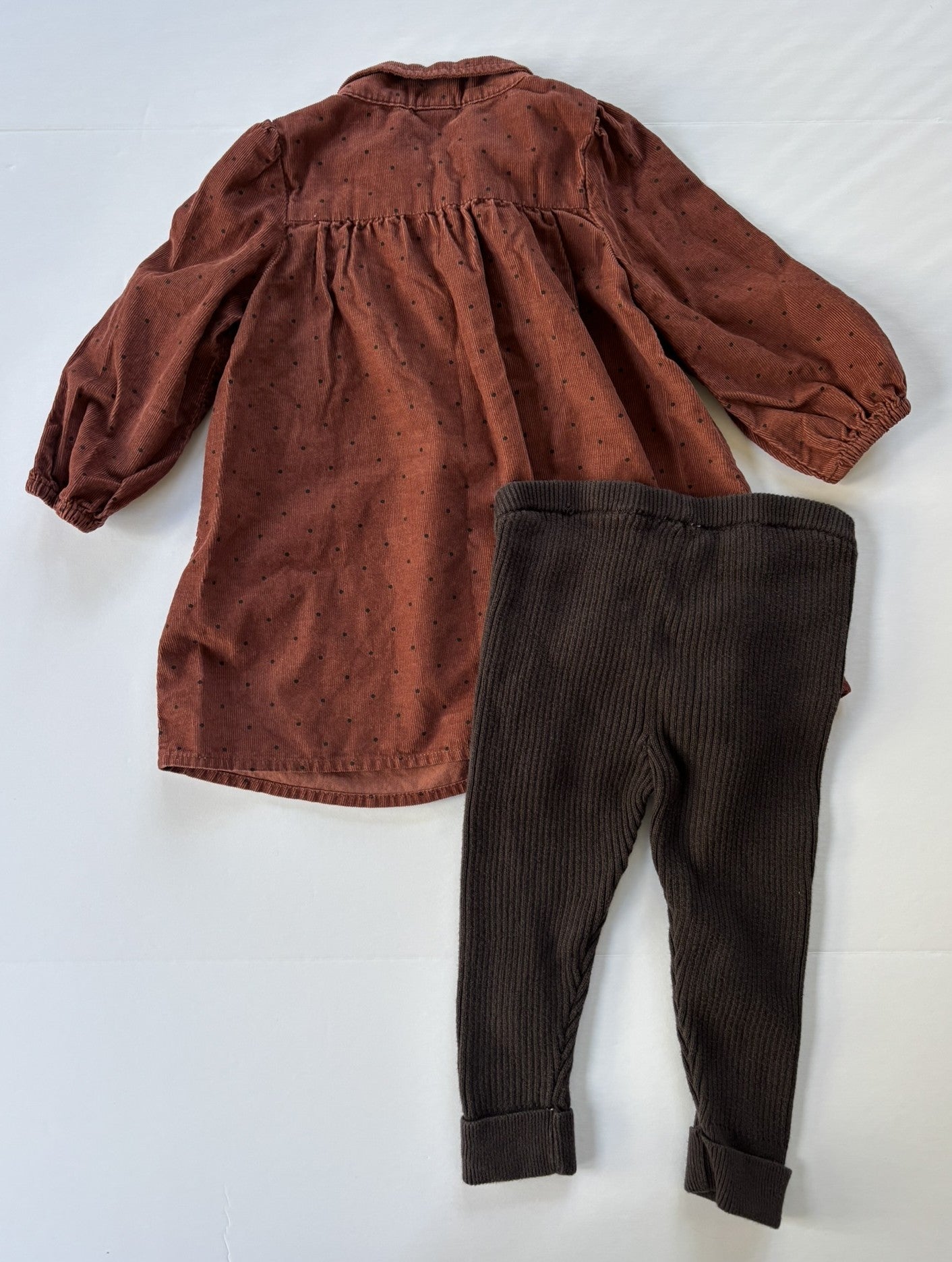#101 Gap Corduroy Brown Button Down Dress Ribbed Leggings Outfit Girls Size 12-18 month