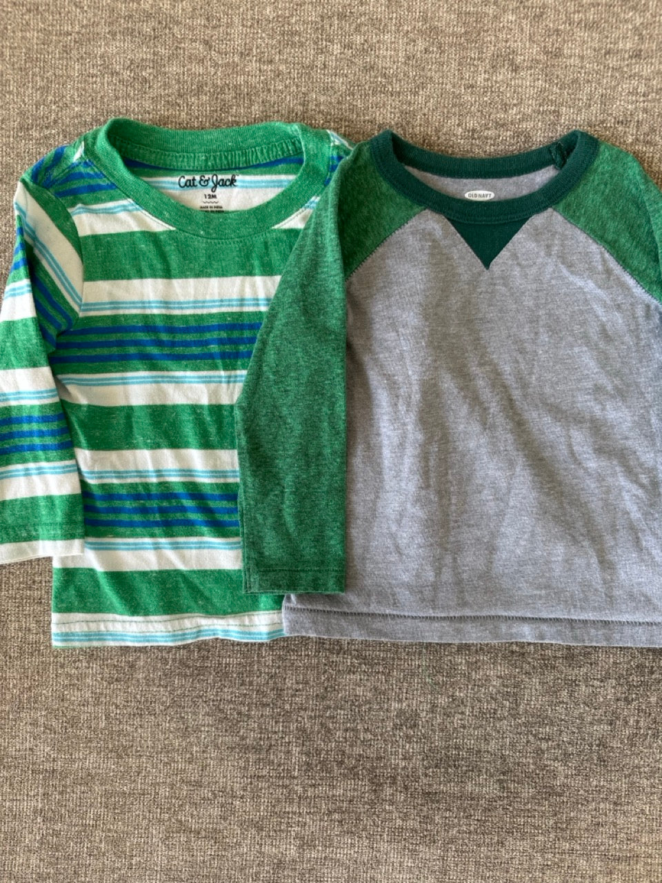 Seller #114 Cat and Jack and Old Navy long sleeve green shirts boys size 12-18 months