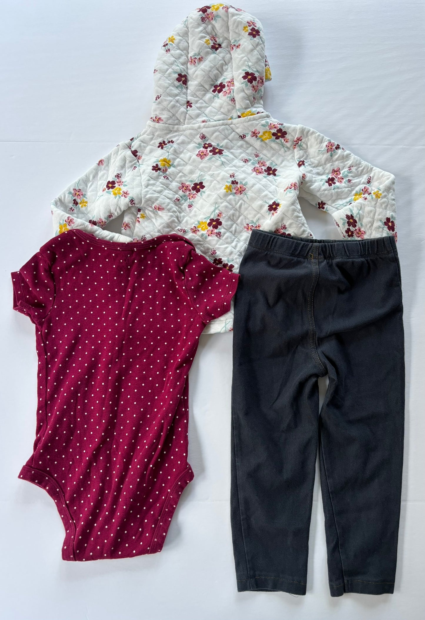 #101 Carter's Floral Quilted Hooded Jacket Onesie Jean Leggings Outfit Girls Size 24 months