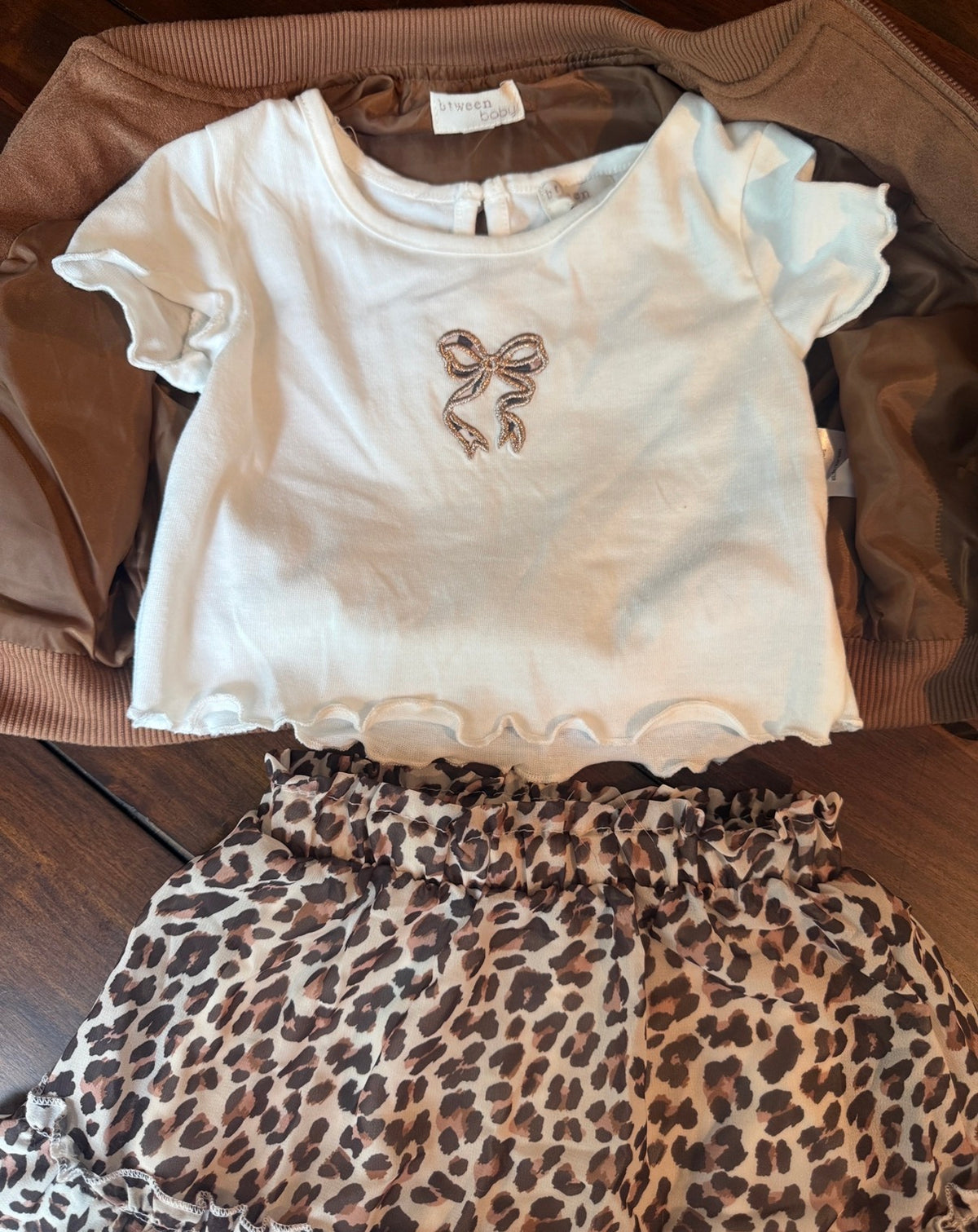 #51 Btween Baby 24M NWOT Leopard Skirt and Suede Jacket Set