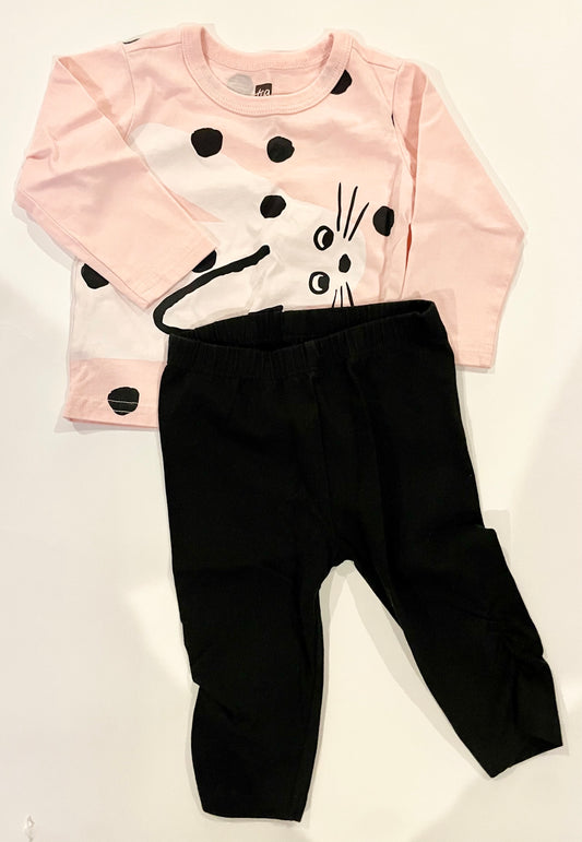 Tea collection long sleeve bunny shirt and black pants size 6 months