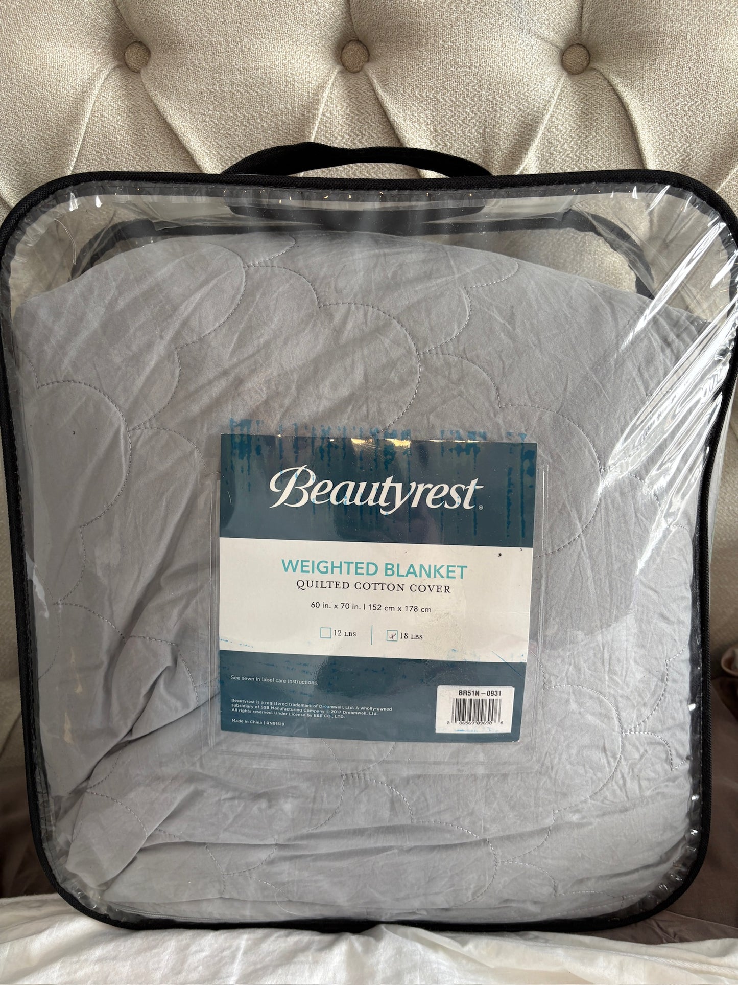 Seller #105 - Gray 18lbs ADULT Weighted Blanket GUC
