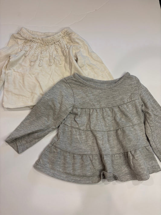 #86A girls 12mo Oshkosh and faded glory tops, cream and grey