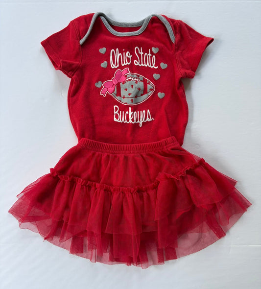 #101 *REDUCED* Ohio State Buckeye Onesie Red Tutu Skirt Girls Size 18 months